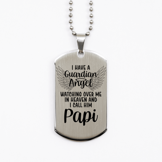 Memorial Papi Silver Dog Tag Necklace, Guardian Angel Papi Gift, Loss of Papi, Papi Death, Sympathy Gift