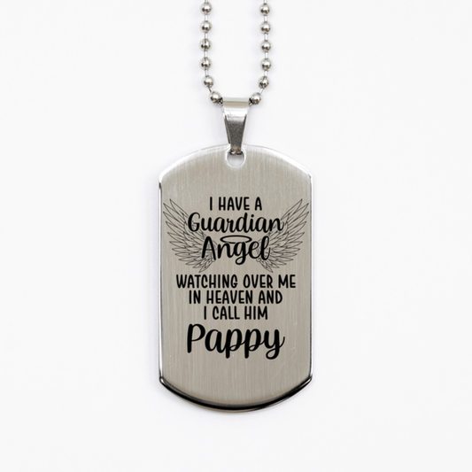 Memorial Pappy Silver Dog Tag Necklace, Guardian Angel Pappy Gift, Loss of Pappy, Pappy Death, Sympathy Gift