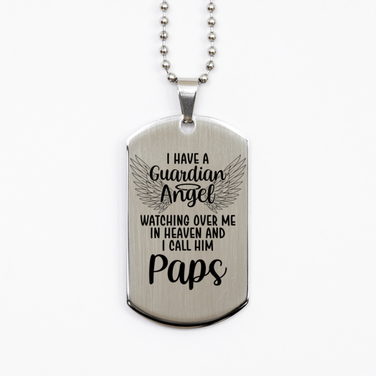 Memorial Paps Silver Dog Tag Necklace, Guardian Angel Paps Gift, Loss of Paps, Paps Death, Sympathy Gift