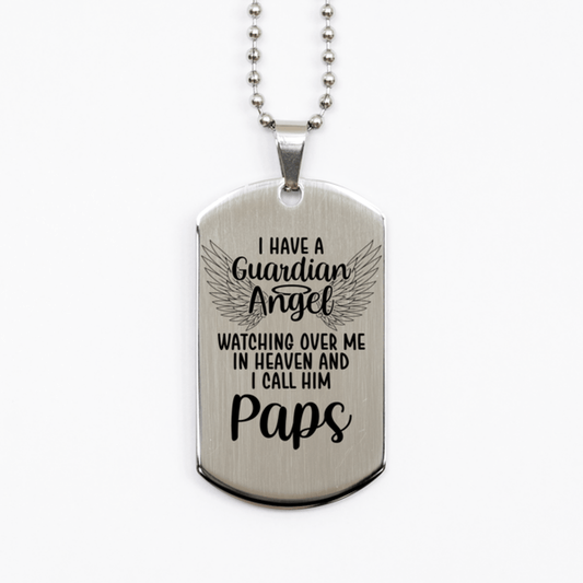 Memorial Paps Silver Dog Tag Necklace, Guardian Angel Paps Gift, Loss of Paps, Paps Death, Sympathy Gift