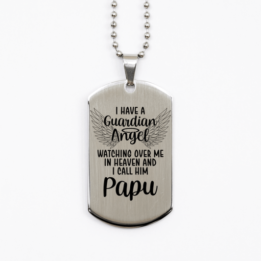 Memorial Papu Silver Dog Tag Necklace, Guardian Angel Papu Gift, Loss of Papu, Papu Death, Sympathy Gift