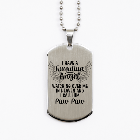 Memorial Paw Paw Silver Dog Tag Necklace, Guardian Angel Paw Paw Gift, Loss of Paw Paw, Paw Paw Death, Sympathy Gift