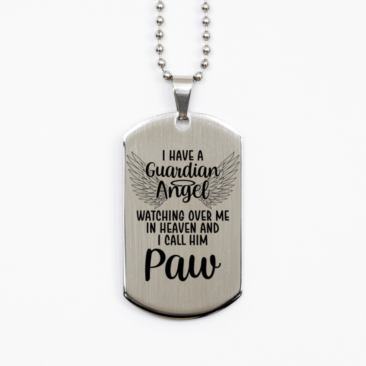 Memorial Paw Silver Dog Tag Necklace, Guardian Angel Paw Gift, Loss of Paw, Paw Death, Sympathy Gift