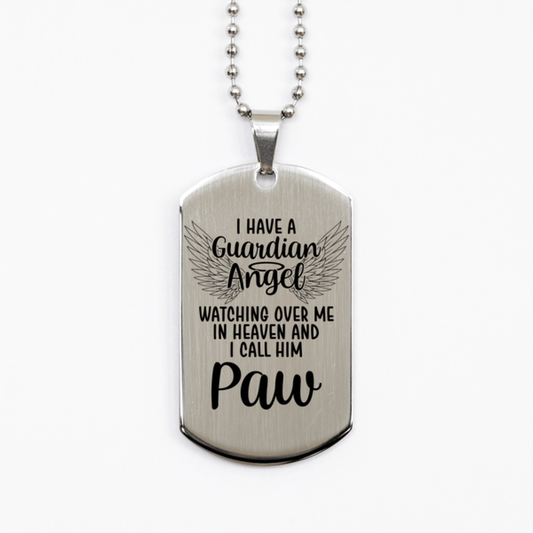 Memorial Paw Silver Dog Tag Necklace, Guardian Angel Paw Gift, Loss of Paw, Paw Death, Sympathy Gift