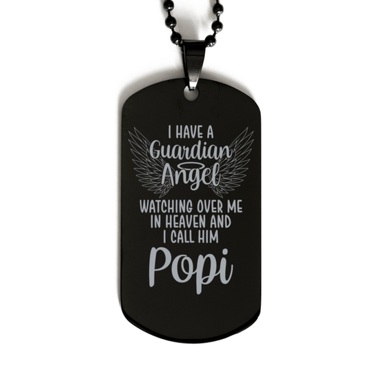 Memorial Popi Black Dog Tag Necklace, Guardian Angel Popi Gift, Loss of Popi, Popi Death, Sympathy Gift