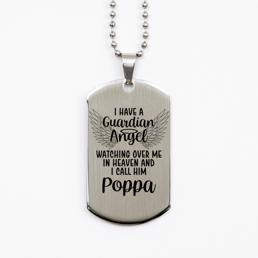 Memorial Poppa Silver Dog Tag Necklace, Guardian Angel Poppa Gift, Loss of Poppa, Poppa Death, Sympathy Gift