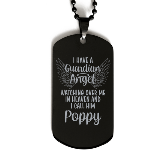 Memorial Poppy Black Dog Tag Necklace, Guardian Angel Poppy Gift, Loss of Poppy, Poppy Death, Sympathy Gift