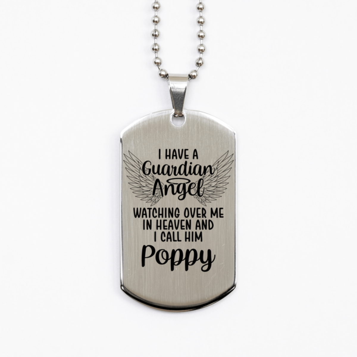 Memorial Poppy Silver Dog Tag Necklace, Guardian Angel Poppy Gift, Loss of Poppy, Poppy Death, Sympathy Gift