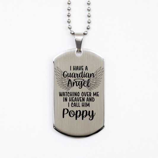 Memorial Poppy Silver Dog Tag Necklace, Guardian Angel Poppy Gift, Loss of Poppy, Poppy Death, Sympathy Gift