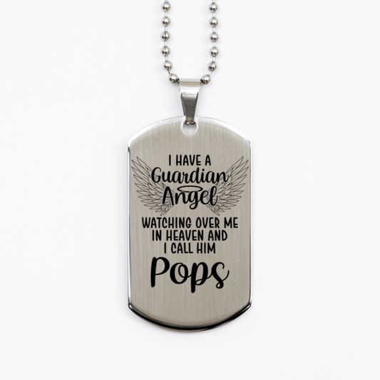 Memorial Pops Silver Dog Tag Necklace, Guardian Angel Pops Gift, Loss of Pops, Pops Death, Sympathy Gift