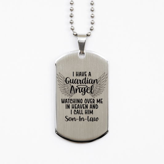 Memorial Son-In-Law Silver Dog Tag Necklace, Guardian Angel Son-In-Law Gift, Loss of Son-In-Law, Son-In-Law Death, Sympathy Gift