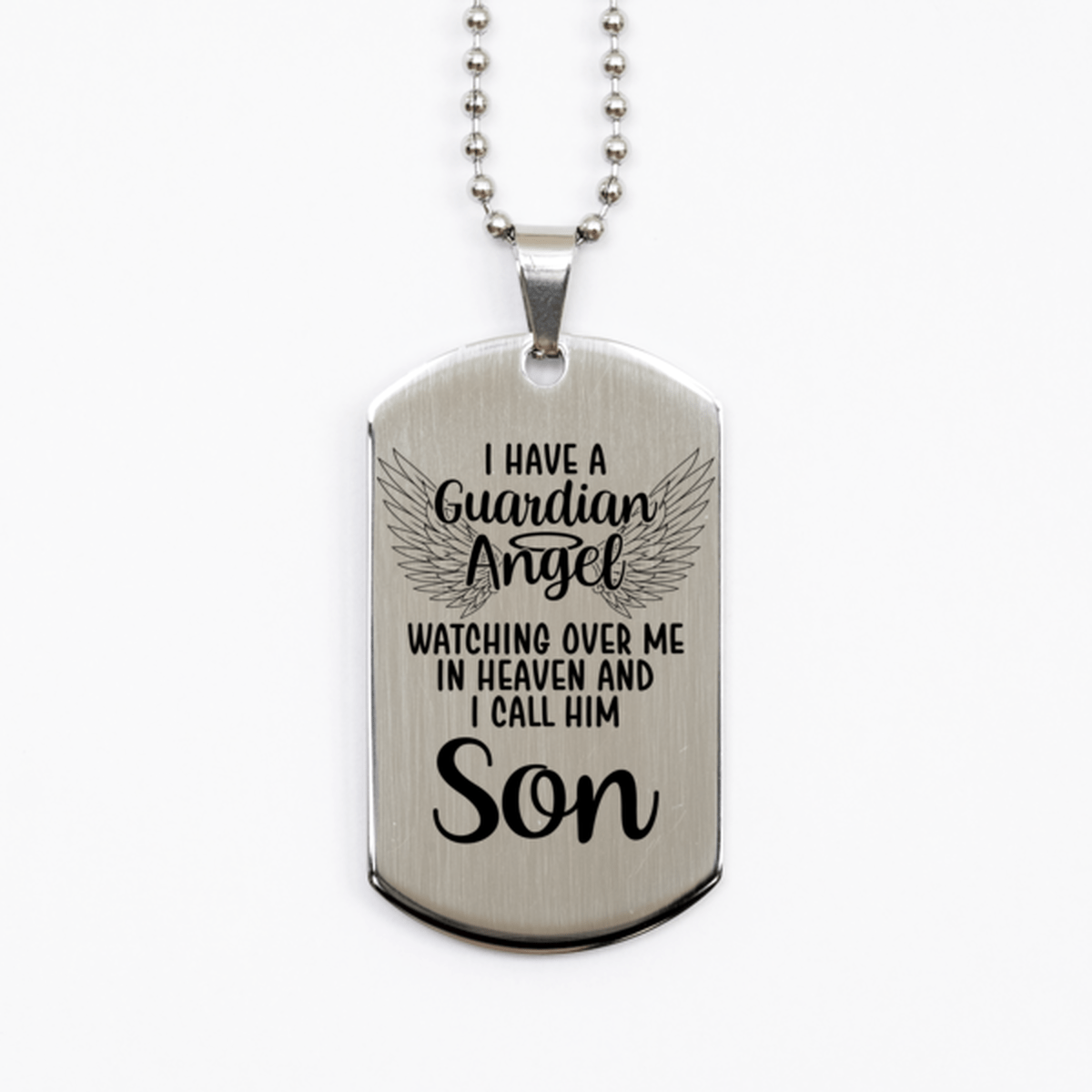 Memorial Son Silver Dog Tag Necklace, Guardian Angel Son Gift, Loss of Son, Son Death, Sympathy Gift