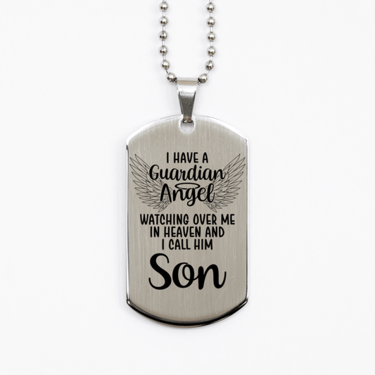 Memorial Son Silver Dog Tag Necklace, Guardian Angel Son Gift, Loss of Son, Son Death, Sympathy Gift