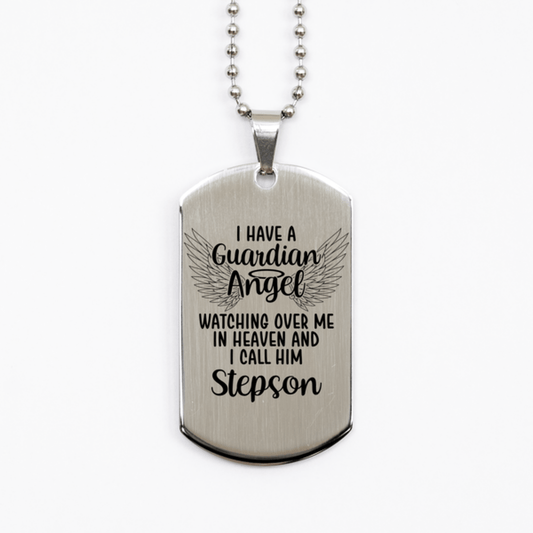 Memorial Stepson Silver Dog Tag Necklace, Guardian Angel Stepson Gift, Loss of Stepson, Stepson Death, Sympathy Gift
