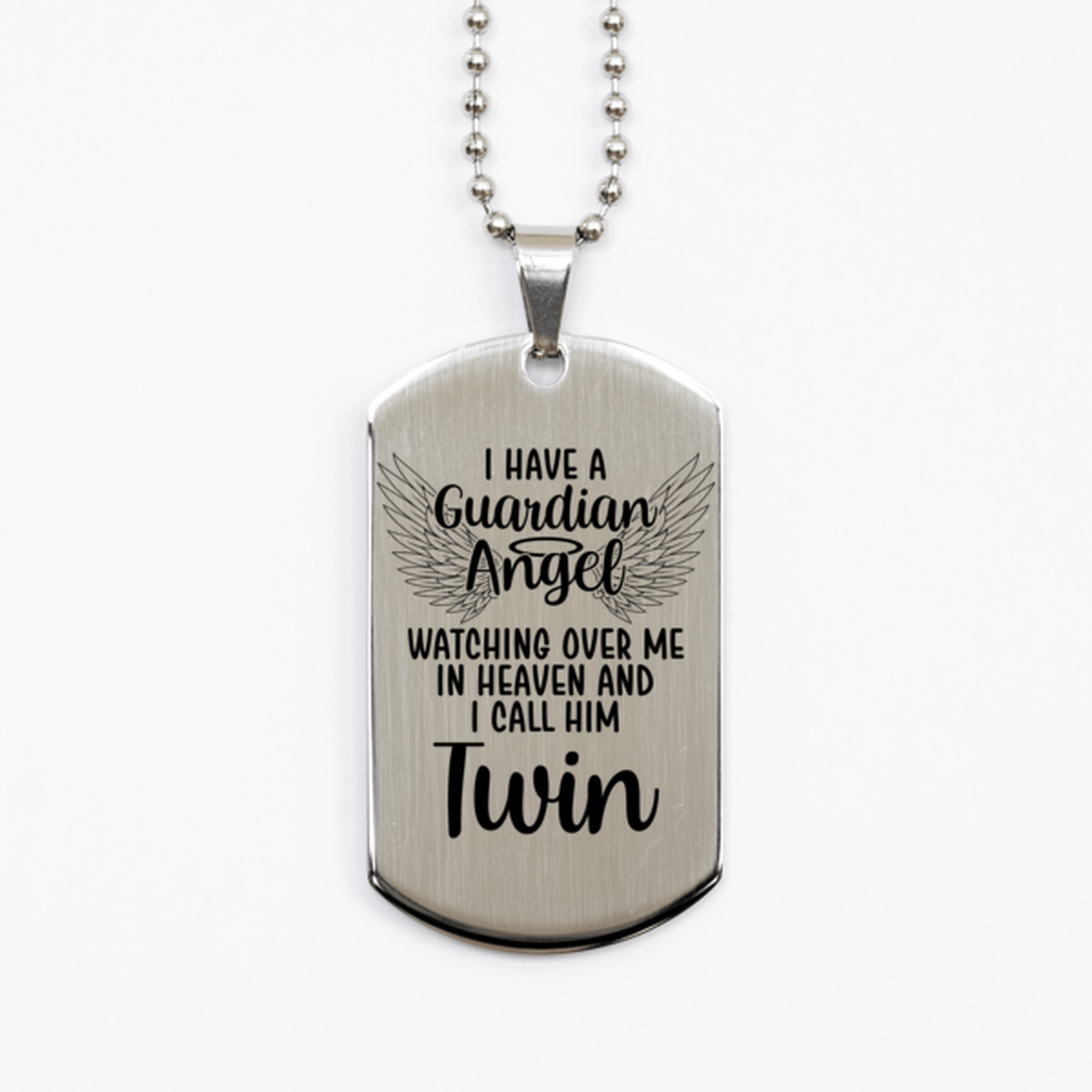 Memorial Twin Silver Dog Tag Necklace, Guardian Angel Twin Gift, Loss of Twin, Twin Death, Sympathy Gift