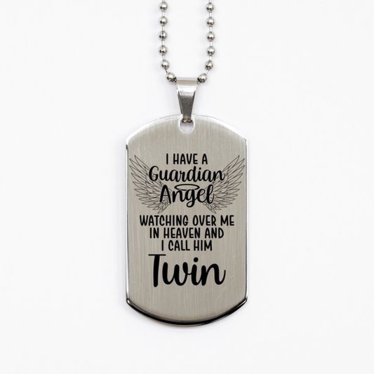 Memorial Twin Silver Dog Tag Necklace, Guardian Angel Twin Gift, Loss of Twin, Twin Death, Sympathy Gift