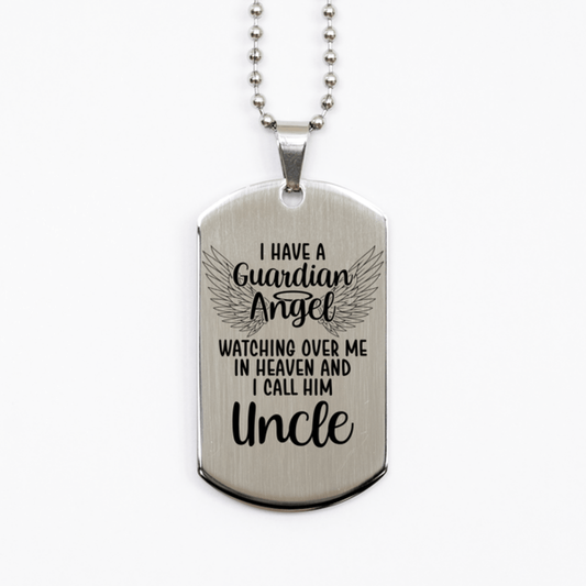 Memorial Uncle Silver Dog Tag Necklace, Guardian Angel Uncle Gift, Loss of Uncle, Uncle Death, Sympathy Gift