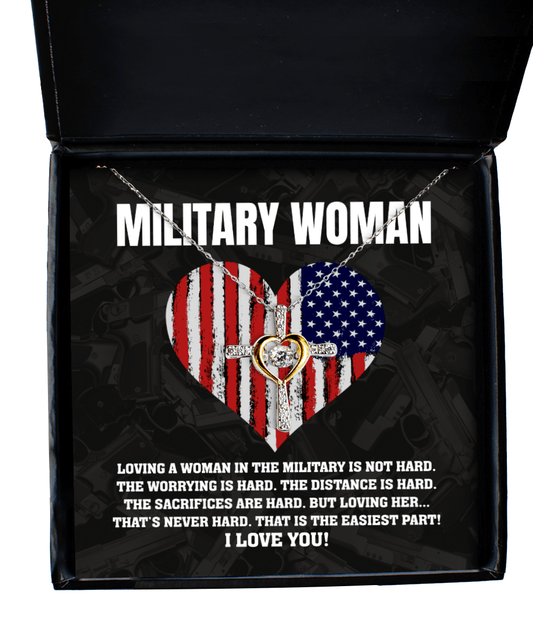 Military Woman Gifts - Loving You Is Easy - Cross Necklace for Anniversary, Birthday, Christmas - Jewelry Gift for Vet Wife, Girlfriend, Fiancee