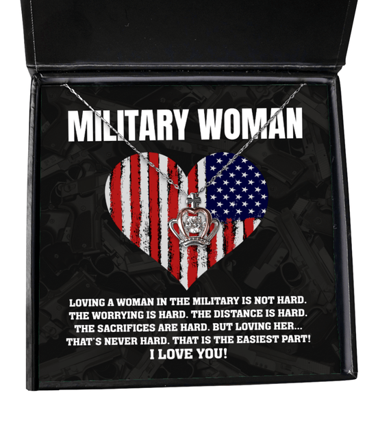 Military Woman Gifts - Loving You Is Easy - Crown Necklace for Anniversary, Birthday, Christmas - Jewelry Gift for Vet Wife, Girlfriend, Fiancee
