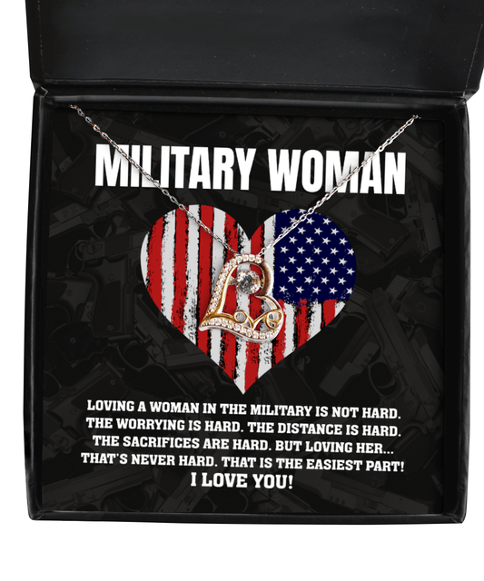 Military Woman Gifts - Loving You Is Easy - Love Dancing Heart Necklace for Anniversary, Birthday, Christmas - Jewelry Gift for Vet Wife, Girlfriend, Fiancee
