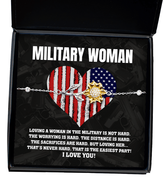 Military Woman Gifts - Loving You Is Easy - Sunflower Bracelet for Anniversary, Birthday, Christmas - Jewelry Gift for Vet Wife, Girlfriend, Fiancee