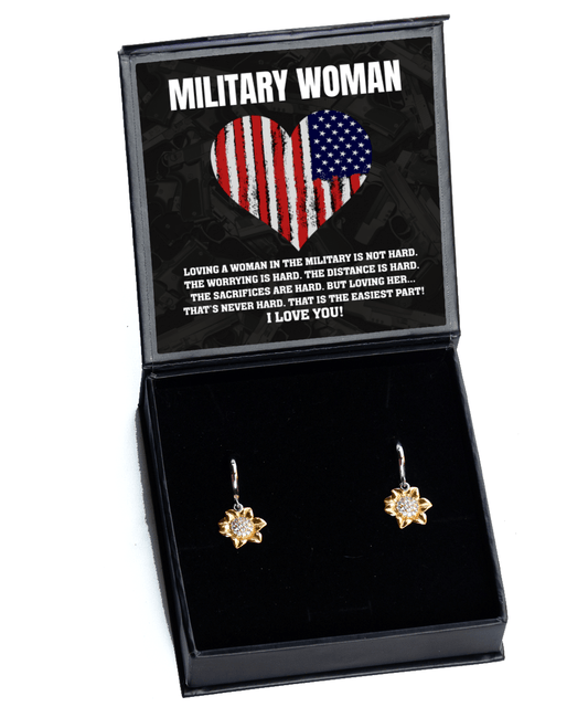 Military Woman Gifts - Loving You Is Easy - Sunflower Earrings for Anniversary, Birthday, Christmas - Jewelry Gift for Vet Wife, Girlfriend, Fiancee