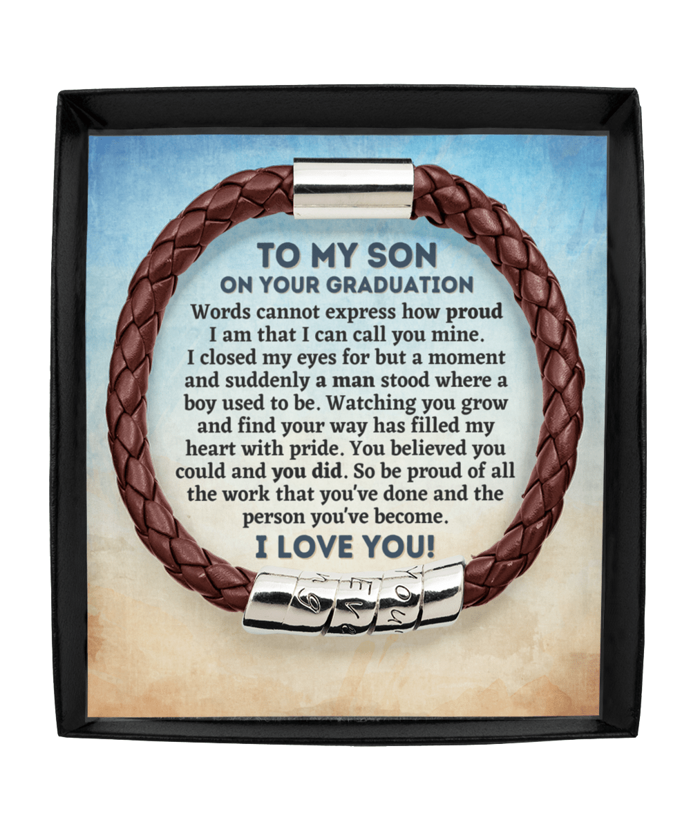 To My Son Graduation Gift - Vegan Leather Bracelet - College Graduation Gift for Him - High School Graduate Jewelry Man Brown Bracelet