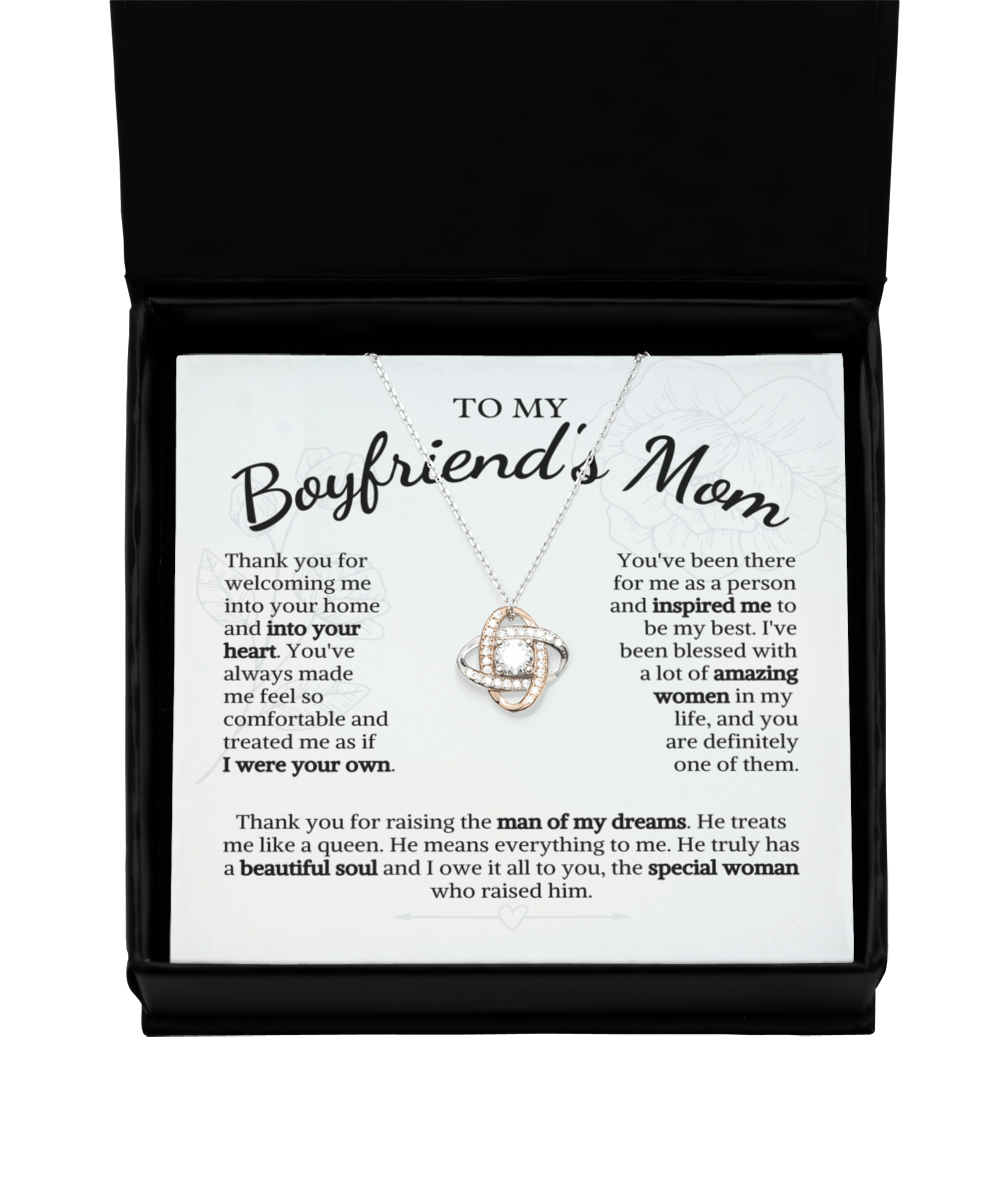 Boyfriend Mom Gifts from Girlfriend, To My Boyfriend Mom Necklace, Mothers Day Gifts for Boyfriend’s Mom, Christmas Gift for Boyfriend Mom Love Knot Rose Gold Necklace