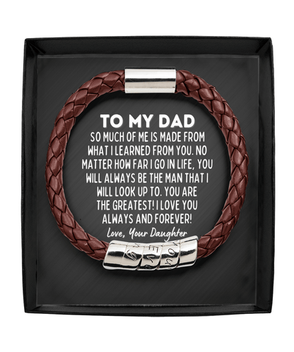 To My Dad Vegan Leather Bracelet - Gift for Dad from Daughter - Father's Day Gift - Dad Birthday Present - Christmas Jewelry Gift for Dad Man Brown Bracelet