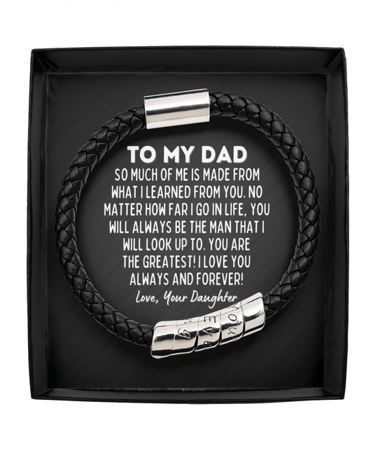 To My Dad Vegan Leather Bracelet - Gift for Dad from Daughter - Father's Day Gift - Dad Birthday Present - Christmas Jewelry Gift for Dad Man Black Bracelet