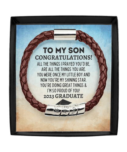 To My Son 2023 Graduate Vegan Leather Bracelet - Graduation Gift for Son - Class of 2023 College Graduation Gift - High School Grad Man Brown Bracelet