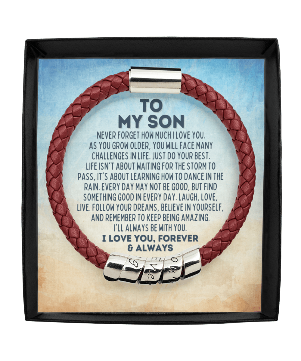 Gift for Son Vegan Leather Bracelet - Graduation Gift for Son - Son Birthday Gift- Son Wedding Gift - Motivational Gifts for Son Man Maroon Bracelet