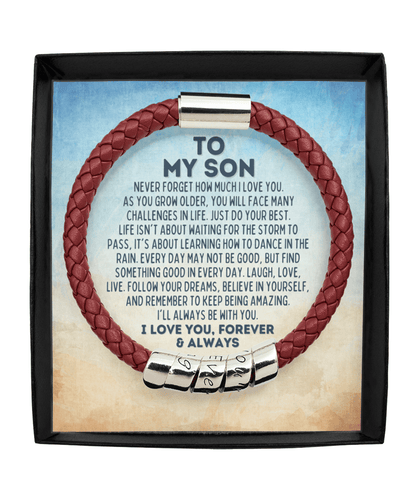 Gift for Son Vegan Leather Bracelet - Graduation Gift for Son - Son Birthday Gift- Son Wedding Gift - Motivational Gifts for Son Man Maroon Bracelet