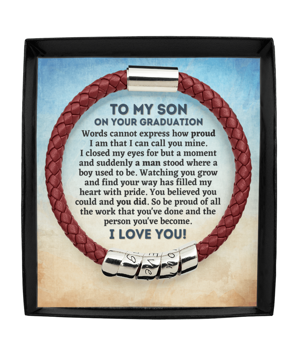 To My Son Graduation Gift - Vegan Leather Bracelet - College Graduation Gift for Him - High School Graduate Jewelry Man Maroon Bracelet