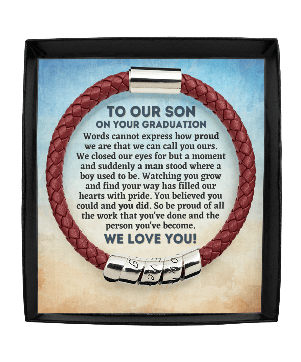 To Our Son Graduation Gift - Vegan Leather Bracelet - College Graduation Gift for Him - High School Graduate Jewelry Man Maroon Bracelet