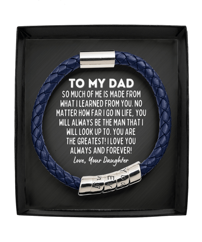 To My Dad Vegan Leather Bracelet - Gift for Dad from Daughter - Father's Day Gift - Dad Birthday Present - Christmas Jewelry Gift for Dad Man Blue Bracelet