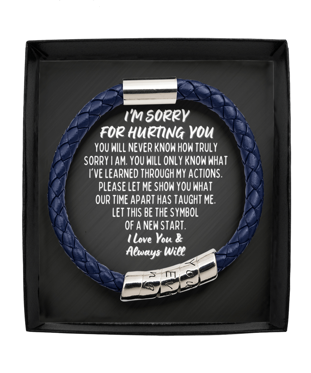 Apology Gift For Man - Vegan Leather Mens Bracelet - I'm Sorry Gift For Him - Forgiveness Gift For Boyfriend - Forgive Me Gift For Husband Man Blue Bracelet