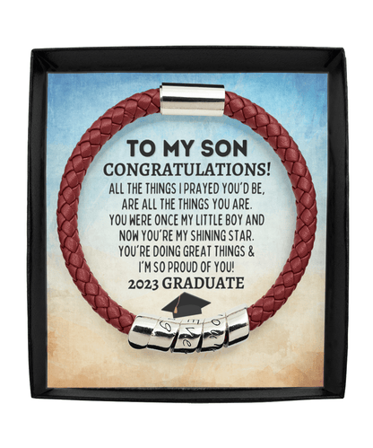 To My Son 2023 Graduate Vegan Leather Bracelet - Graduation Gift for Son - Class of 2023 College Graduation Gift - High School Grad Man Maroon Bracelet