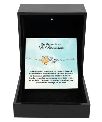 En Memoria de Tu Hermana - Gift for Loss of Sister en Español - Regalo Conmemorativo - Regalo de Duelo por la Muerte de una Hermana Sunflower Bracelet Luxury Box