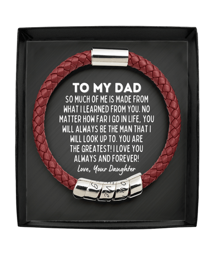 To My Dad Vegan Leather Bracelet - Gift for Dad from Daughter - Father's Day Gift - Dad Birthday Present - Christmas Jewelry Gift for Dad Man Maroon Bracelet