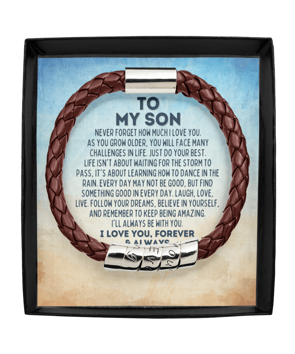 Gift for Son Vegan Leather Bracelet - Graduation Gift for Son - Son Birthday Gift- Son Wedding Gift - Motivational Gifts for Son Man Brown Bracelet