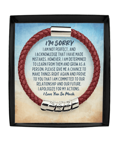 Apology Gift For Man - I'm Sorry Gift For Him - Vegan Leather Mens Bracelet - Forgiveness Gift For Boyfriend - Forgive Me Gift For Husband Man Maroon Bracelet