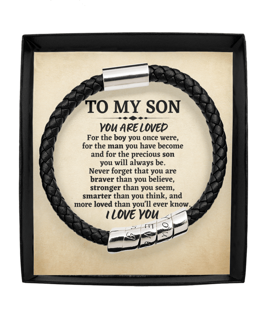 Gift for Son Vegan Leather Bracelet - Son Birthday Gift - Graduation Gift for Son - Son Wedding Gift - Motivational Gifts for My Son Man Black Bracelet