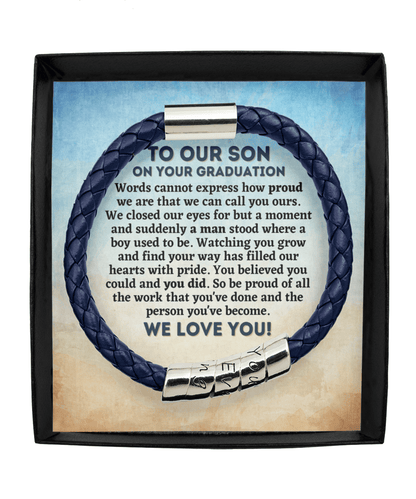 To Our Son Graduation Gift - Vegan Leather Bracelet - College Graduation Gift for Him - High School Graduate Jewelry Man Blue Bracelet