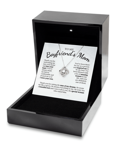 Boyfriend Mom Gifts from Girlfriend, To My Boyfriend Mom Necklace, Mothers Day Gifts for Boyfriend’s Mom, Christmas Gift for Boyfriend Mom Love Knot Silver Necklace Luxury Box