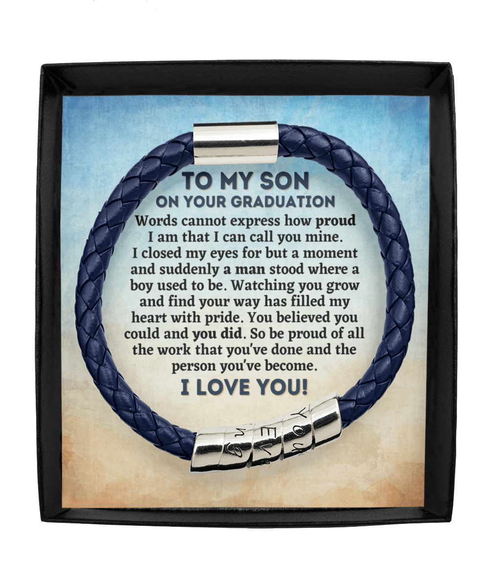 To My Son Graduation Gift - Vegan Leather Bracelet - College Graduation Gift for Him - High School Graduate Jewelry Man Blue Bracelet