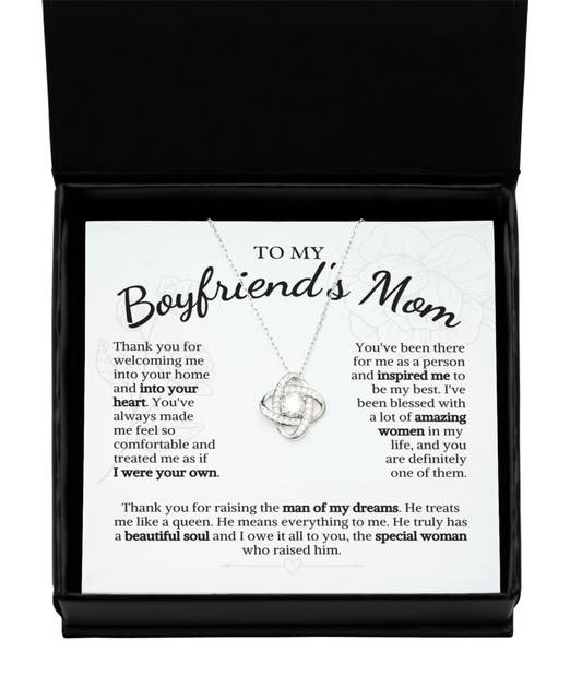 Boyfriend Mom Gifts from Girlfriend, To My Boyfriend Mom Necklace, Mothers Day Gifts for Boyfriend’s Mom, Christmas Gift for Boyfriend Mom Love Knot Silver Necklace