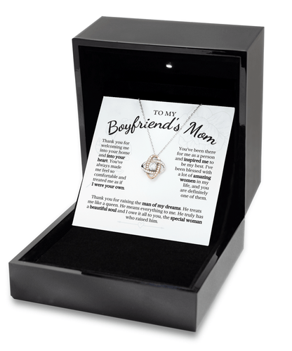 Boyfriend Mom Gifts from Girlfriend, To My Boyfriend Mom Necklace, Mothers Day Gifts for Boyfriend’s Mom, Christmas Gift for Boyfriend Mom Love Knot Rose Gold Necklace Luxury Box