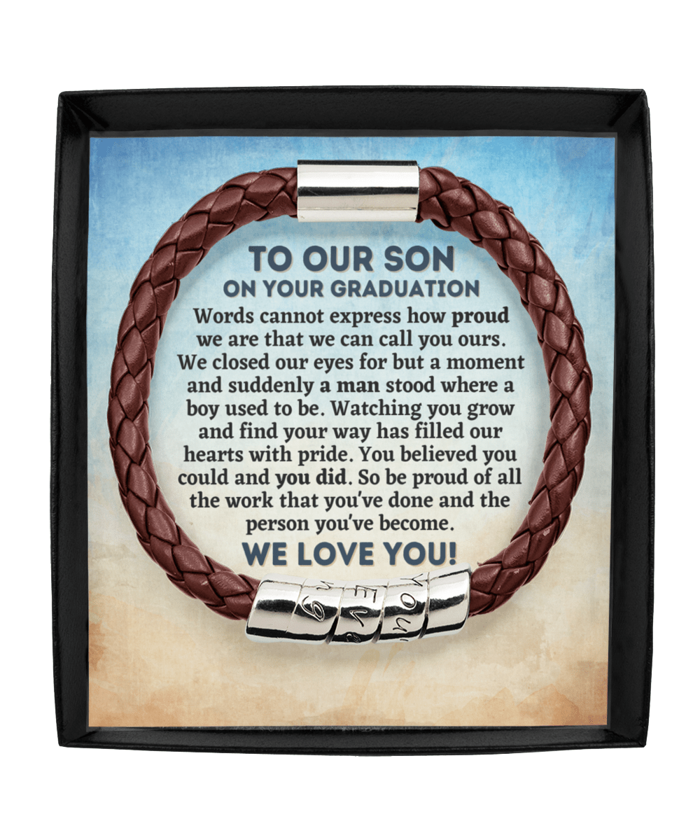 To Our Son Graduation Gift - Vegan Leather Bracelet - College Graduation Gift for Him - High School Graduate Jewelry Man Brown Bracelet