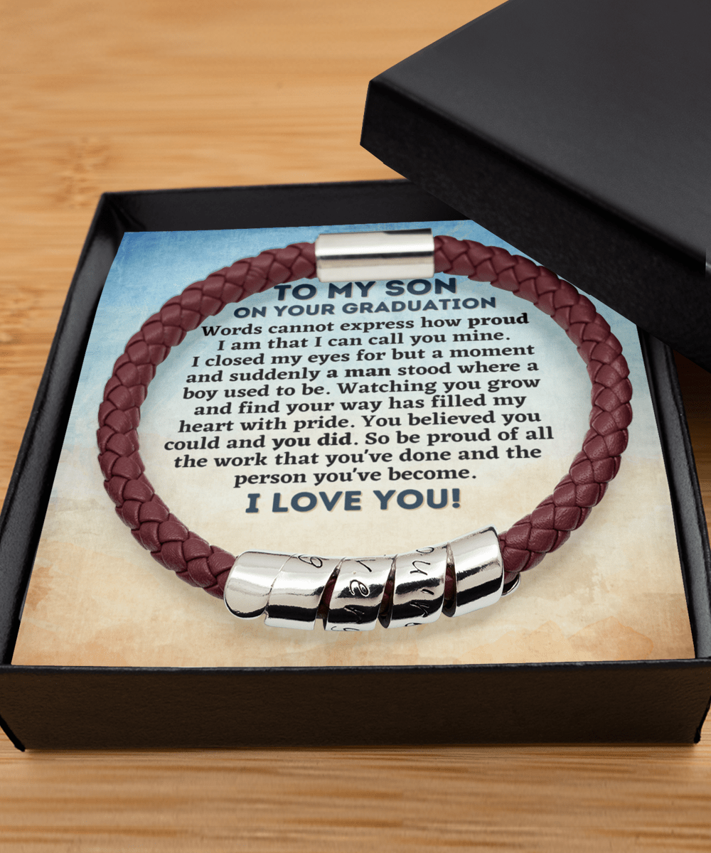 To My Son Graduation Gift - Vegan Leather Bracelet - College Graduation Gift for Him - High School Graduate Jewelry